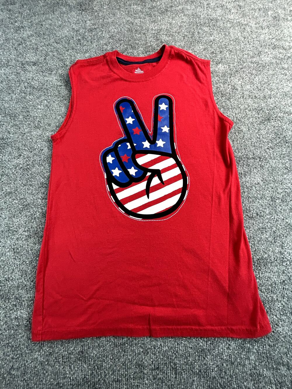 Way To Celebrate Patriotic Girls XL 14-16 Sleeveless TankRed USA Flag Peace Sign